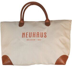 Neuhaus Belgium Chocolates Beige Canvas Insulated Cooler Tote. Faux Leather Trim